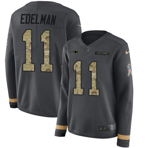 Nike Patriots #11 Julian Edelman Anthracite Salute to Service Women's Stitched NFL Limited Therma Long Sleeve Jersey Nike Patriots #11 Julian Edelman Anthracite Salute to Service Women's Stitched NFL Limited Therma Long Sleeve Jersey