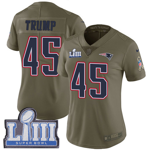 Nike Patriots #45 Donald Trump Olive Super Bowl LIII Bound Women's Stitched NFL Limited 2017 Salute to Service Jersey Nike Patriots #45 Donald Trump Olive Super Bowl LIII Bound Women's Stitched NFL Limited 2017 Salute to Service Jersey
