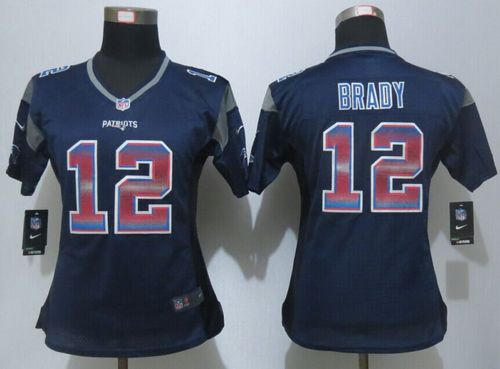 Nike Patriots #12 Tom Brady Navy Blue Team Color Women's Stitched NFL Elite Strobe Jersey Nike Patriots #12 Tom Brady Navy Blue Team Color Women's Stitched NFL Elite Strobe Jersey