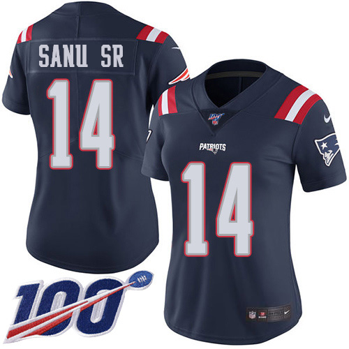 Nike Patriots #14 Mohamed Sanu Sr Navy Blue Women's Stitched NFL Limited Rush 100th Season Jersey Nike Patriots #14 Mohamed Sanu Sr Navy Blue Women's Stitched NFL Limited Rush 100th Season Jersey