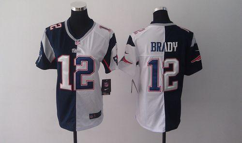 Nike Patriots #12 Tom Brady Navy Blue/White Women's Stitched NFL Elite Split Jersey Nike Patriots #12 Tom Brady Navy Blue/White Women's Stitched NFL Elite Split Jersey