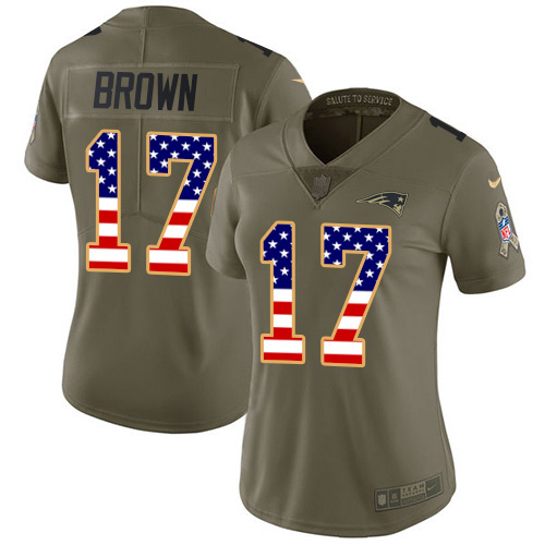 Nike Patriots #17 Antonio Brown Olive/USA Flag Women's Stitched NFL Limited 2017 Salute to Service Jersey Nike Patriots #17 Antonio Brown Olive/USA Flag Women's Stitched NFL Limited 2017 Salute to Service Jersey