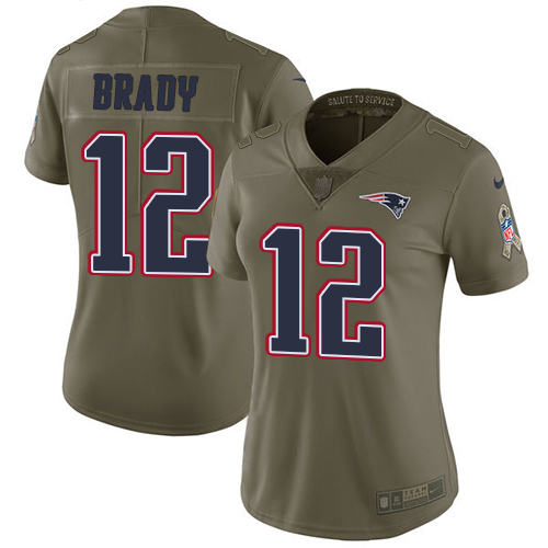 Nike Patriots #12 Tom Brady Olive Women's Stitched NFL Limited 2017 Salute to Service Jersey Nike Patriots #12 Tom Brady Olive Women's Stitched NFL Limited 2017 Salute to Service Jersey