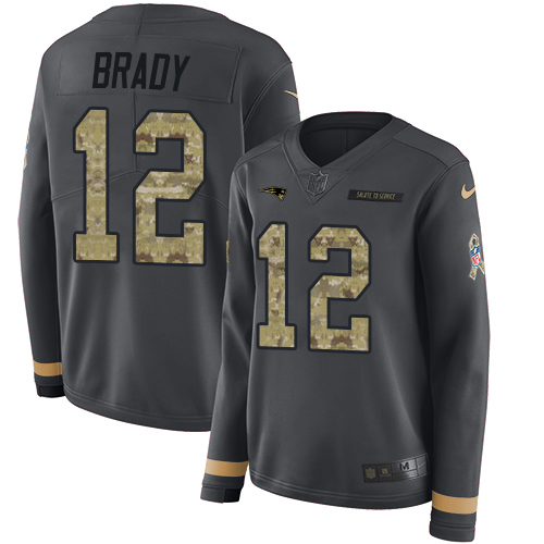 Nike Patriots #12 Tom Brady Anthracite Salute to Service Women's Stitched NFL Limited Therma Long Sleeve Jersey Nike Patriots #12 Tom Brady Anthracite Salute to Service Women's Stitched NFL Limited Therma Long Sleeve Jersey