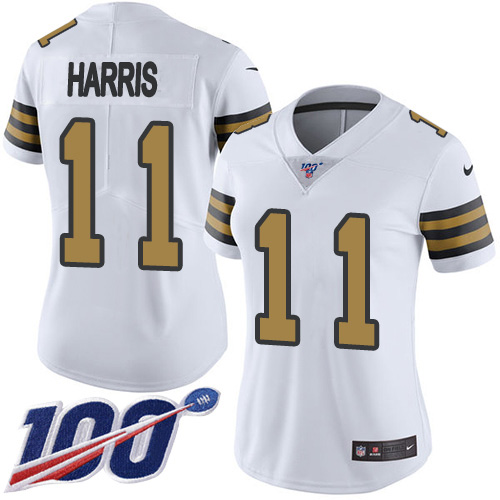 Nike Saints #11 Deonte Harris White Women's Stitched NFL Limited Rush 100th Season Jersey Nike Saints #11 Deonte Harris White Women's Stitched NFL Limited Rush 100th Season Jersey