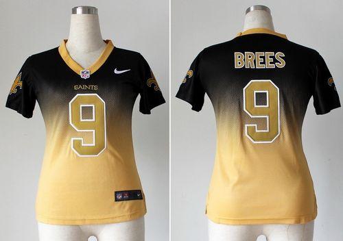 Nike Saints #9 Drew Brees Black/Gold Women's Stitched NFL Elite Fadeaway Fashion Jersey Nike Saints #9 Drew Brees Black/Gold Women's Stitched NFL Elite Fadeaway Fashion Jersey