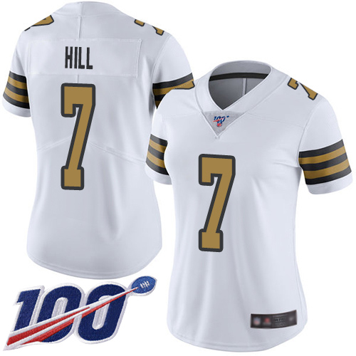 Nike Saints #7 Taysom Hill White Women's Stitched NFL Limited Rush 100th Season Jersey Nike Saints #7 Taysom Hill White Women's Stitched NFL Limited Rush 100th Season Jersey