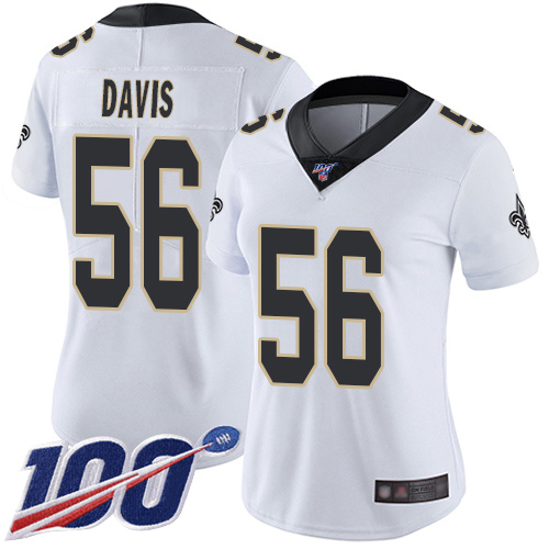 Nike Saints #56 DeMario Davis White Women's Stitched NFL 100th Season Vapor Limited Jersey Nike Saints #56 DeMario Davis White Women's Stitched NFL 100th Season Vapor Limited Jersey