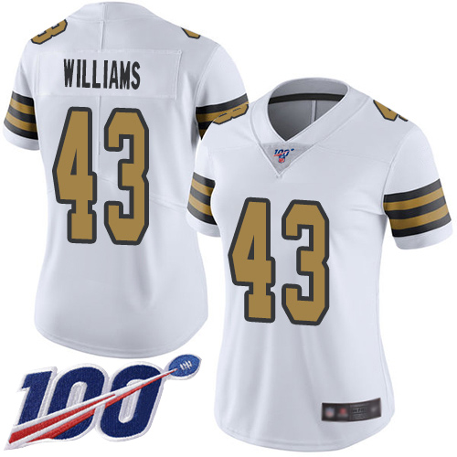 Nike Saints #43 Marcus Williams White Women's Stitched NFL Limited Rush 100th Season Jersey Nike Saints #43 Marcus Williams White Women's Stitched NFL Limited Rush 100th Season Jersey