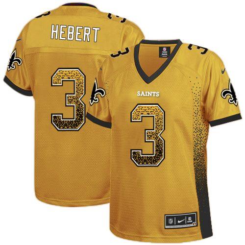 Nike Saints #3 Bobby Hebert Gold Women's Stitched NFL Elite Drift Fashion Jersey Nike Saints #3 Bobby Hebert Gold Women's Stitched NFL Elite Drift Fashion Jersey