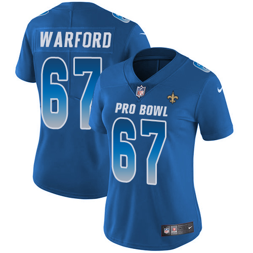 Nike Saints #67 Larry Warford Royal Women's Stitched NFL Limited NFC 2019 Pro Bowl Jersey Nike Saints #67 Larry Warford Royal Women's Stitched NFL Limited NFC 2019 Pro Bowl Jersey