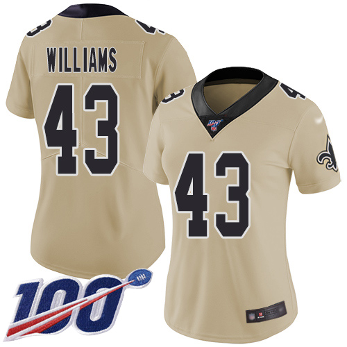 Nike Saints #43 Marcus Williams Gold Women's Stitched NFL Limited Inverted Legend 100th Season Jersey Nike Saints #43 Marcus Williams Gold Women's Stitched NFL Limited Inverted Legend 100th Season Jersey