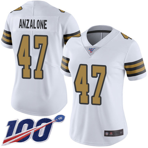 Nike Saints #47 Alex Anzalone White Women's Stitched NFL Limited Rush 100th Season Jersey Nike Saints #47 Alex Anzalone White Women's Stitched NFL Limited Rush 100th Season Jersey