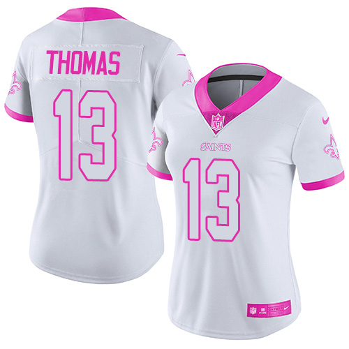 Nike Saints #13 Michael Thomas White/Pink Women's Stitched NFL Limited Rush Fashion Jersey Nike Saints #13 Michael Thomas White/Pink Women's Stitched NFL Limited Rush Fashion Jersey