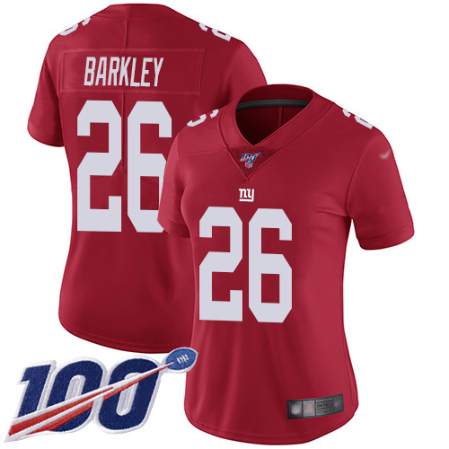 Nike Giants #26 Saquon Barkley Red Women's Stitched NFL Limited Inverted Legend 100th Season Jersey Nike Giants #26 Saquon Barkley Red Women's Stitched NFL Limited Inverted Legend 100th Season Jersey