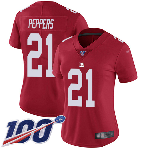 Nike Giants #21 Jabrill Peppers Red Women's Stitched NFL Limited Inverted Legend 100th Season Jersey Nike Giants #21 Jabrill Peppers Red Women's Stitched NFL Limited Inverted Legend 100th Season Jersey