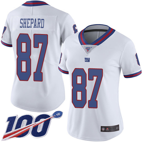 Nike Giants #87 Sterling Shepard White Women's Stitched NFL Limited Rush 100th Season Jersey