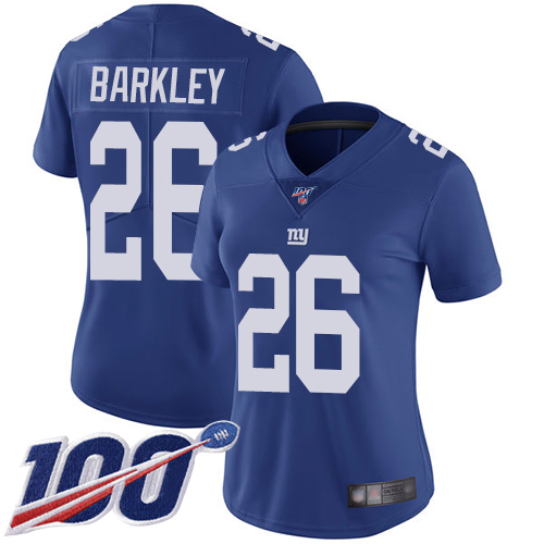 Nike Giants #26 Saquon Barkley Royal Blue Team Color Women's Stitched NFL 100th Season Vapor Limited Jersey Nike Giants #26 Saquon Barkley Royal Blue Team Color Women's Stitched NFL 100th Season Vapor Limited Jersey