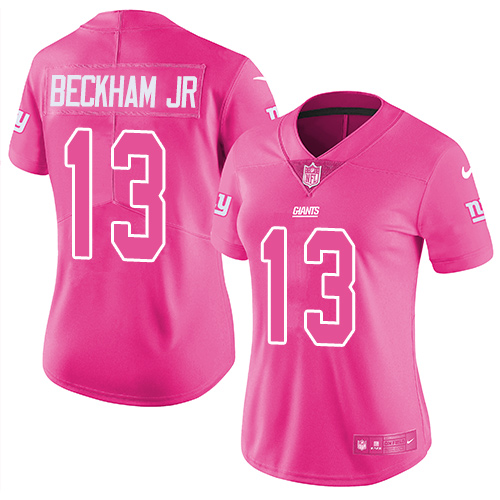 Nike Giants #13 Odell Beckham Jr Pink Women's Stitched NFL Limited Rush Fashion Jersey Nike Giants #13 Odell Beckham Jr Pink Women's Stitched NFL Limited Rush Fashion Jersey