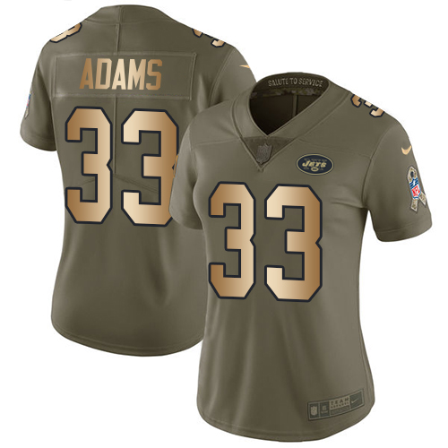 Nike Jets #33 Jamal Adams Olive/Gold Women's Stitched NFL Limited 2017 Salute to Service Jersey Nike Jets #33 Jamal Adams Olive/Gold Women's Stitched NFL Limited 2017 Salute to Service Jersey