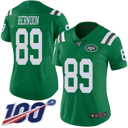 Nike Jets #89 Chris Herndon Green Women's Stitched NFL Limited Rush 100th Season Jersey Nike Jets #89 Chris Herndon Green Women's Stitched NFL Limited Rush 100th Season Jersey