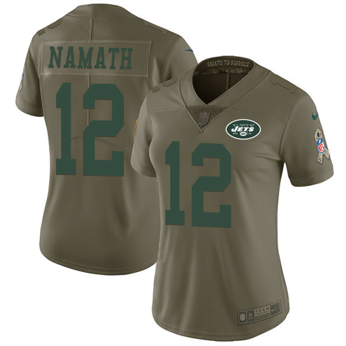 Nike Jets #12 Joe Namath Olive Women's Stitched NFL Limited 2017 Salute to Service Jersey Nike Jets #12 Joe Namath Olive Women's Stitched NFL Limited 2017 Salute to Service Jersey