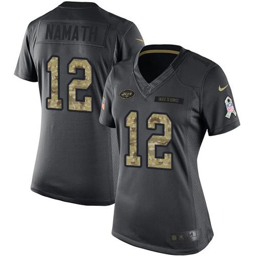 Nike Jets #12 Joe Namath Black Women's Stitched NFL Limited 2016 Salute to Service Jersey Nike Jets #12 Joe Namath Black Women's Stitched NFL Limited 2016 Salute to Service Jersey