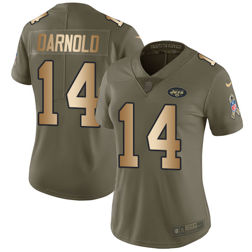 Nike Jets #14 Sam Darnold Olive/Gold Women's Stitched NFL Limited 2017 Salute to Service Jersey Nike Jets #14 Sam Darnold Olive/Gold Women's Stitched NFL Limited 2017 Salute to Service Jersey