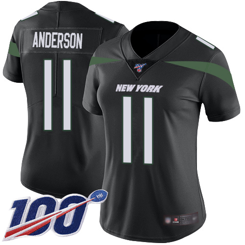 Nike Jets #11 Robby Anderson Black Alternate Women's Stitched NFL 100th Season Vapor Limited Jersey Nike Jets #11 Robby Anderson Black Alternate Women's Stitched NFL 100th Season Vapor Limited Jersey