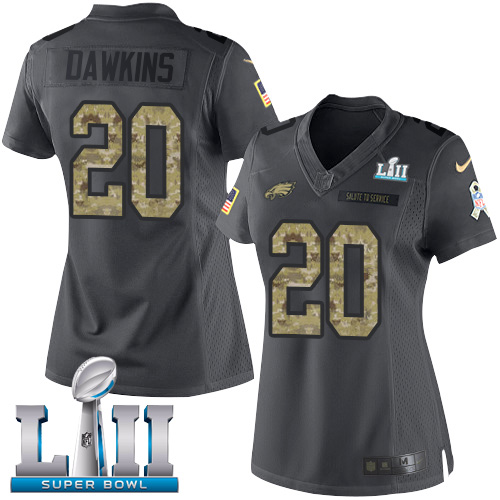 Nike Eagles #20 Brian Dawkins Black Super Bowl LII Women's Stitched NFL Limited 2016 Salute to Service Jersey Nike Eagles #20 Brian Dawkins Black Super Bowl LII Women's Stitched NFL Limited 2016 Salute to Service Jersey