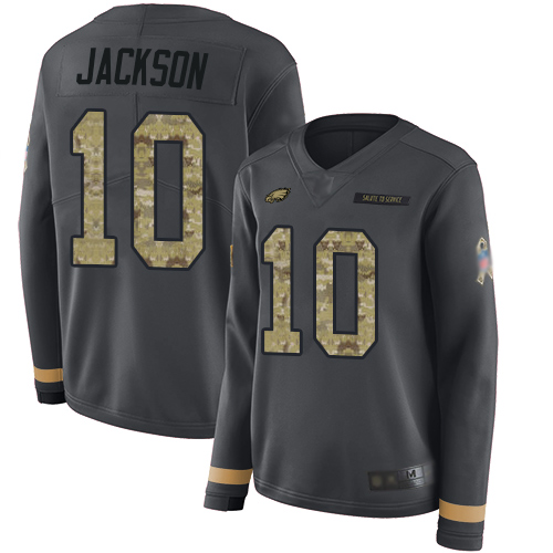 Nike Eagles #10 DeSean Jackson Anthracite Salute to Service Women's Stitched NFL Limited Therma Long Sleeve Jersey Nike Eagles #10 DeSean Jackson Anthracite Salute to Service Women's Stitched NFL Limited Therma Long Sleeve Jersey