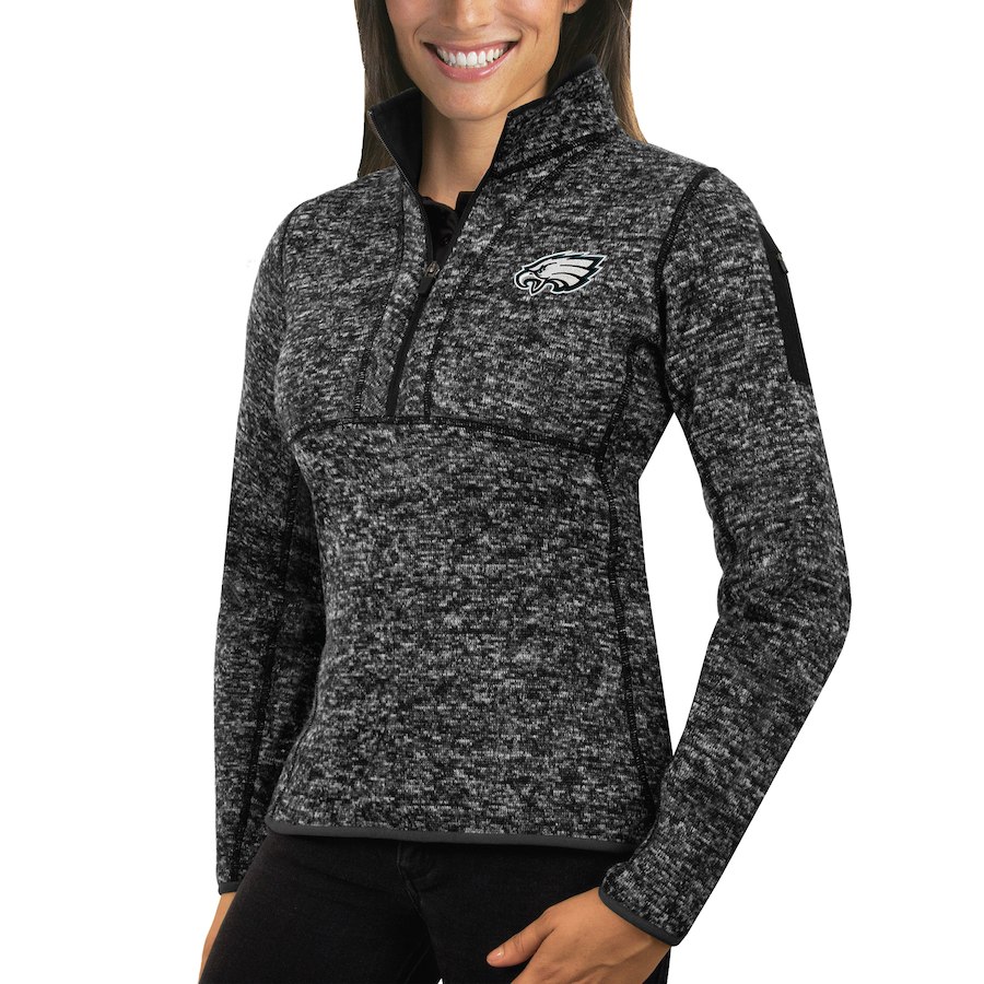 Philadelphia Eagles Antigua Women's Fortune Half-Zip Sweater Heather Black Philadelphia Eagles Antigua Women's Fortune Half-Zip Sweater Heather Black