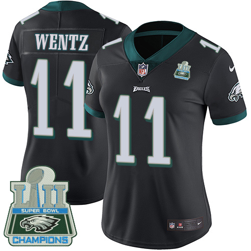 Nike Eagles #11 Carson Wentz Black Alternate Super Bowl LII Champions Women's Stitched NFL Vapor Untouchable Limited Jersey Nike Eagles #11 Carson Wentz Black Alternate Super Bowl LII Champions Women's Stitched NFL Vapor Untouchable Limited Jersey