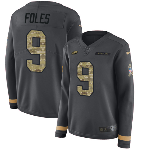 Nike Eagles #9 Nick Foles Anthracite Salute to Service Women's Stitched NFL Limited Therma Long Sleeve Jersey Nike Eagles #9 Nick Foles Anthracite Salute to Service Women's Stitched NFL Limited Therma Long Sleeve Jersey