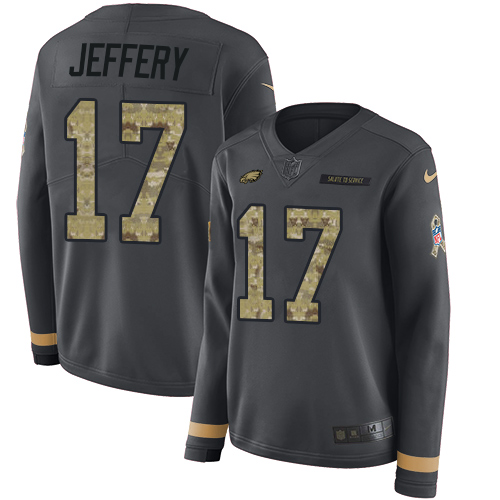 Nike Eagles #17 Alshon Jeffery Anthracite Salute to Service Women's Stitched NFL Limited Therma Long Sleeve Jersey Nike Eagles #17 Alshon Jeffery Anthracite Salute to Service Women's Stitched NFL Limited Therma Long Sleeve Jersey
