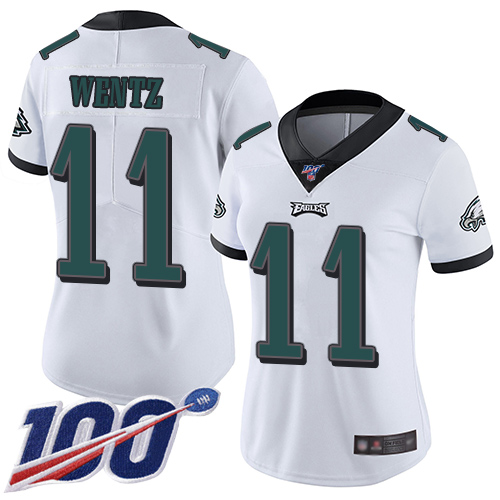 Nike Eagles #11 Carson Wentz White Women's Stitched NFL 100th Season Vapor Limited Jersey Nike Eagles #11 Carson Wentz White Women's Stitched NFL 100th Season Vapor Limited Jersey