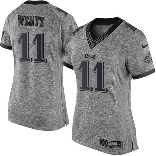 Nike Eagles #11 Carson Wentz Gray Women's Stitched NFL Limited Gridiron Gray Jersey Nike Eagles #11 Carson Wentz Gray Women's Stitched NFL Limited Gridiron Gray Jersey