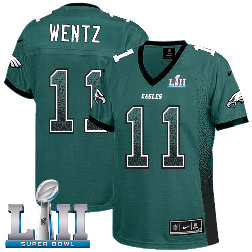 Nike Eagles #11 Carson Wentz Midnight Green Team Color Super Bowl LII Women's Stitched NFL Elite Drift Fashion Jersey Nike Eagles #11 Carson Wentz Midnight Green Team Color Super Bowl LII Women's Stitched NFL Elite Drift Fashion Jersey