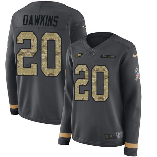 Nike Eagles #20 Brian Dawkins Anthracite Salute to Service Women's Stitched NFL Limited Therma Long Sleeve Jersey Nike Eagles #20 Brian Dawkins Anthracite Salute to Service Women's Stitched NFL Limited Therma Long Sleeve Jersey