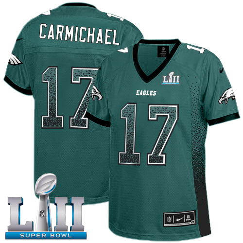 Nike Eagles #17 Harold Carmichael Midnight Green Team Color Super Bowl LII Women's Stitched NFL Elite Drift Fashion Jersey Nike Eagles #17 Harold Carmichael Midnight Green Team Color Super Bowl LII Women's Stitched NFL Elite Drift Fashion Jersey