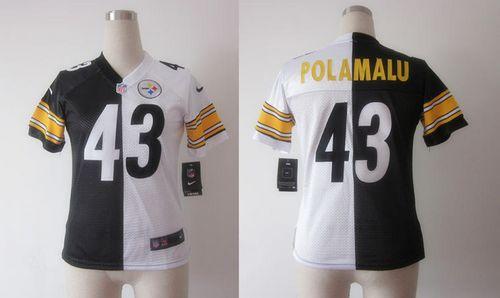 Nike Steelers #43 Troy Polamalu Black/White Women's Stitched NFL Elite Split Jersey Nike Steelers #43 Troy Polamalu Black/White Women's Stitched NFL Elite Split Jersey