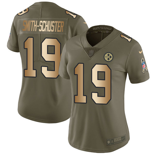 Nike Steelers #19 JuJu Smith-Schuster Olive/Gold Women's Stitched NFL Limited 2017 Salute to Service Jersey Nike Steelers #19 JuJu Smith-Schuster Olive/Gold Women's Stitched NFL Limited 2017 Salute to Service Jersey