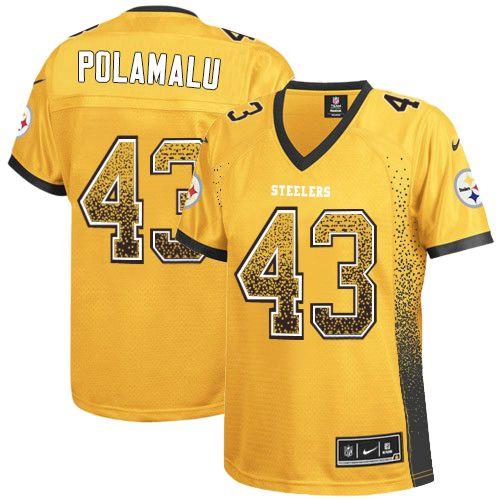 Nike Steelers #43 Troy Polamalu Gold Women's Stitched NFL Elite Drift Fashion Jersey Nike Steelers #43 Troy Polamalu Gold Women's Stitched NFL Elite Drift Fashion Jersey