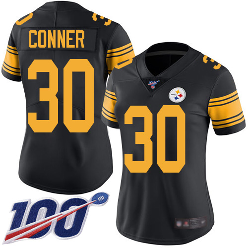 Nike Steelers #30 James Conner Black Women's Stitched NFL Limited Rush 100th Season Jersey Nike Steelers #30 James Conner Black Women's Stitched NFL Limited Rush 100th Season Jersey