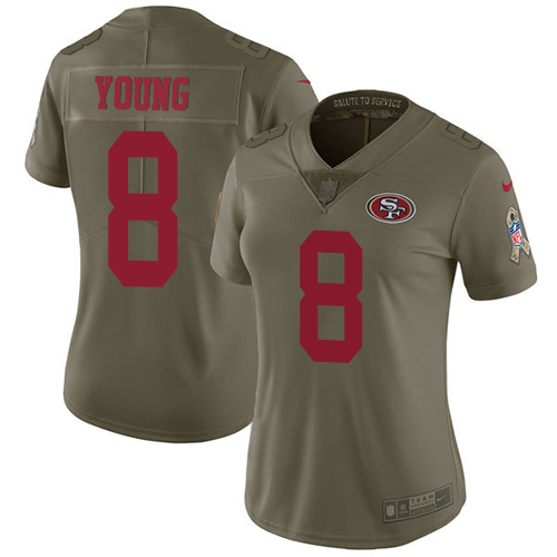 Nike 49ers #8 Steve Young Olive Women's Stitched NFL Limited 2017 Salute to Service Jersey Nike 49ers #8 Steve Young Olive Women's Stitched NFL Limited 2017 Salute to Service Jersey