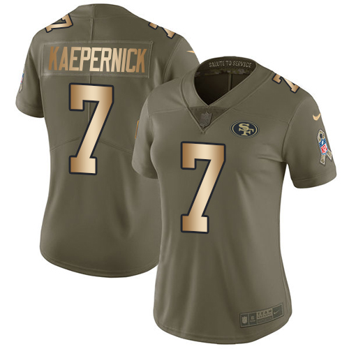 Nike 49ers #7 Colin Kaepernick Olive/Gold Women's Stitched NFL Limited 2017 Salute to Service Jersey Nike 49ers #7 Colin Kaepernick Olive/Gold Women's Stitched NFL Limited 2017 Salute to Service Jersey