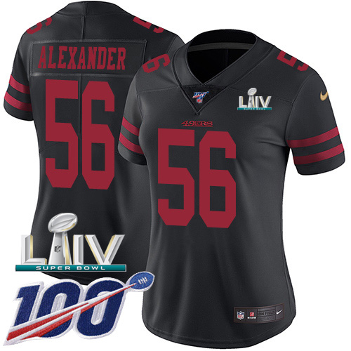 Nike 49ers #56 Kwon Alexander Black Super Bowl LIV 2020 Alternate Women's Stitched NFL 100th Season Vapor Limited Jersey Nike 49ers #56 Kwon Alexander Black Super Bowl LIV 2020 Alternate Women's Stitched NFL 100th Season Vapor Limited Jersey
