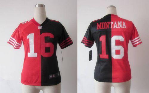 Nike 49ers #16 Joe Montana Black/Red Women's Stitched NFL Elite Split Jersey Nike 49ers #16 Joe Montana Black/Red Women's Stitched NFL Elite Split Jersey
