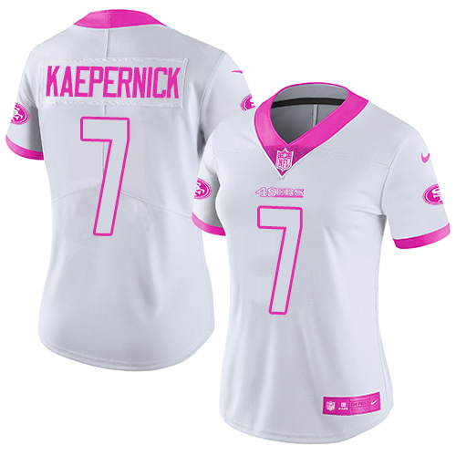 Nike 49ers #7 Colin Kaepernick White/Pink Women's Stitched NFL Limited Rush Fashion Jersey Nike 49ers #7 Colin Kaepernick White/Pink Women's Stitched NFL Limited Rush Fashion Jersey