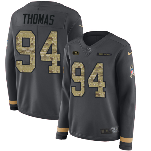 Nike 49ers #94 Solomon Thomas Anthracite Salute to Service Women's Stitched NFL Limited Therma Long Sleeve Jersey Nike 49ers #94 Solomon Thomas Anthracite Salute to Service Women's Stitched NFL Limited Therma Long Sleeve Jersey
